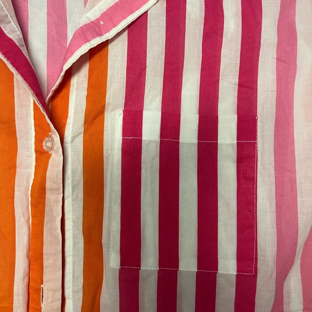 Beach Riot Pink and Orange Striped Oversized Cotton Cover up Shirt 100% Cotton - Picture 4 of 7